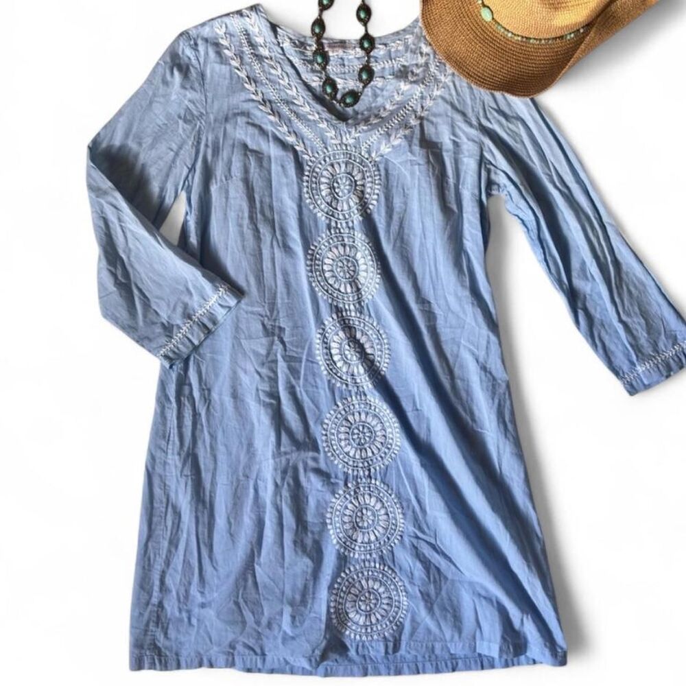 Pomegranate Blue Cotton Preppy Vacation Beachy Dress